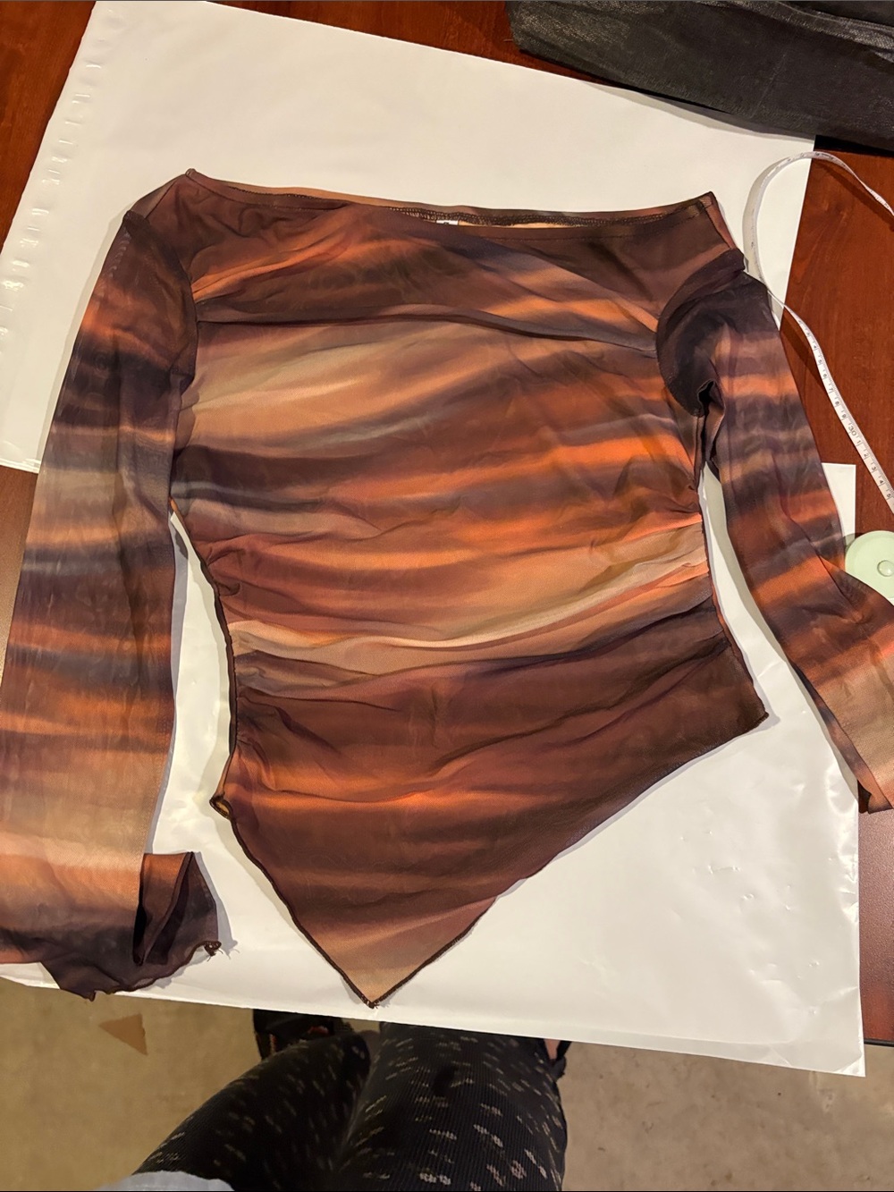 Women's Sheer Sunset Stripe Long-Sleeve Top - Brown/Orange size can